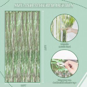 DECOCKRAT 3-Pack Light Green Foil Fringe Curtains - 3.3 x 8.2 FT Shiny Tinsel Backdrop for Birthdays, Weddings, Baby Showers & Photo Booths