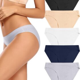 voenxe Women's Seamless No-Show Bikini Panties - 5 Pack Ultra-Soft Invisible Hipster Underwear