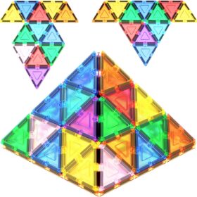 PicassoTiles Equilateral Triangle Magnetic Building Tiles – STEM Educational Construction Set for Kids, Toddlers, Boys & Girls – Compatible with All PicassoTiles Sets (Model PTE01)