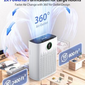 ECOSELF HAP603 Smart Air Purifier for Large Rooms Up to 2400 Sq Ft – True HEPA Filter, PM2.5 Air Quality Monitor, 22dB Sleep Mode & Aromatherapy Diffuser