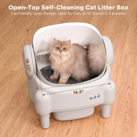 Automatic Cat Litter Box with App Control - Open Top Self-Cleaning Design for Multiple Cats, 7-Point Safety Sensors, Odor-Lock 10.5L Waste Bin, Cream White