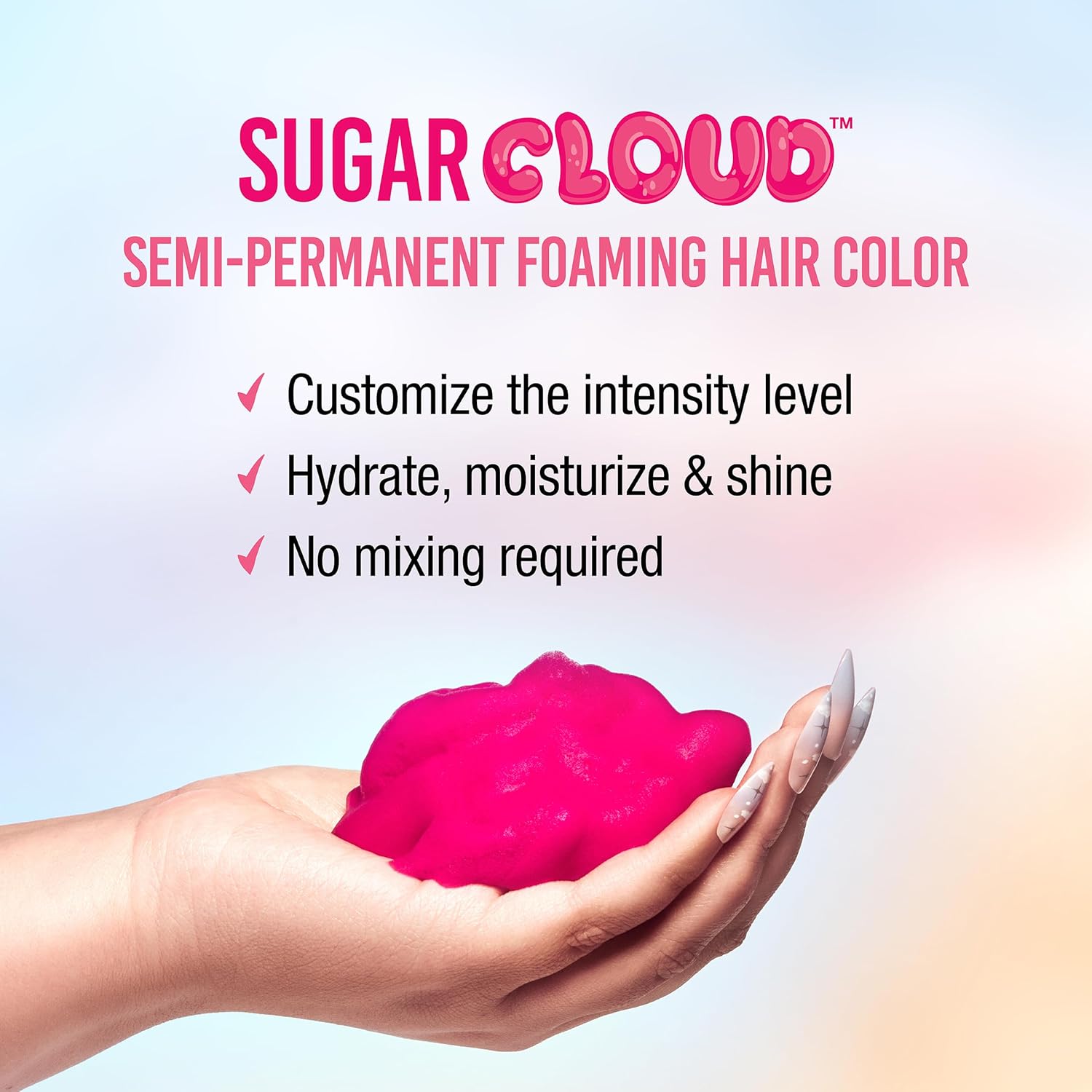 Punky Sugar Cloud CandyFloss Semi-Permanent Foam Hair Dye – 6 fl oz Vibrant Raspberry Pink Color, Easy No-Drip Application for Long-Lasting Vivid Results