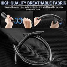 Amiss 3-Piece Carbon Fiber Steering Wheel Cover – Anti-Skid, Sweat-Proof & Butterfly Segmented Design – Universal Fit Auto Interior Accessory (Black)