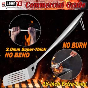 Leonyo 18-Inch Extra Long BBQ Grill Tools Set – 6-Piece Heavy Duty Stainless Steel Barbecue Accessories with Spatula, Tongs, Fork, Brushes & Carrying Case