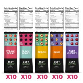 Zest Delites Fruit Leather Bars – Bulk Pack of 50 Count | All Natural, Vegan, Gluten-Free Healthy Snacks for Kids & Adults (Strawberry, Peach, Blackberry, Plum, Tart Cherry)