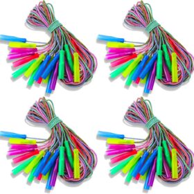 Honoson 100-Pack Rainbow Jump Ropes – 7.8ft Adjustable Nylon Skippers with Handles – Bulk Party Favors, Classroom Rewards, and Outdoor Fitness Fun for Kids