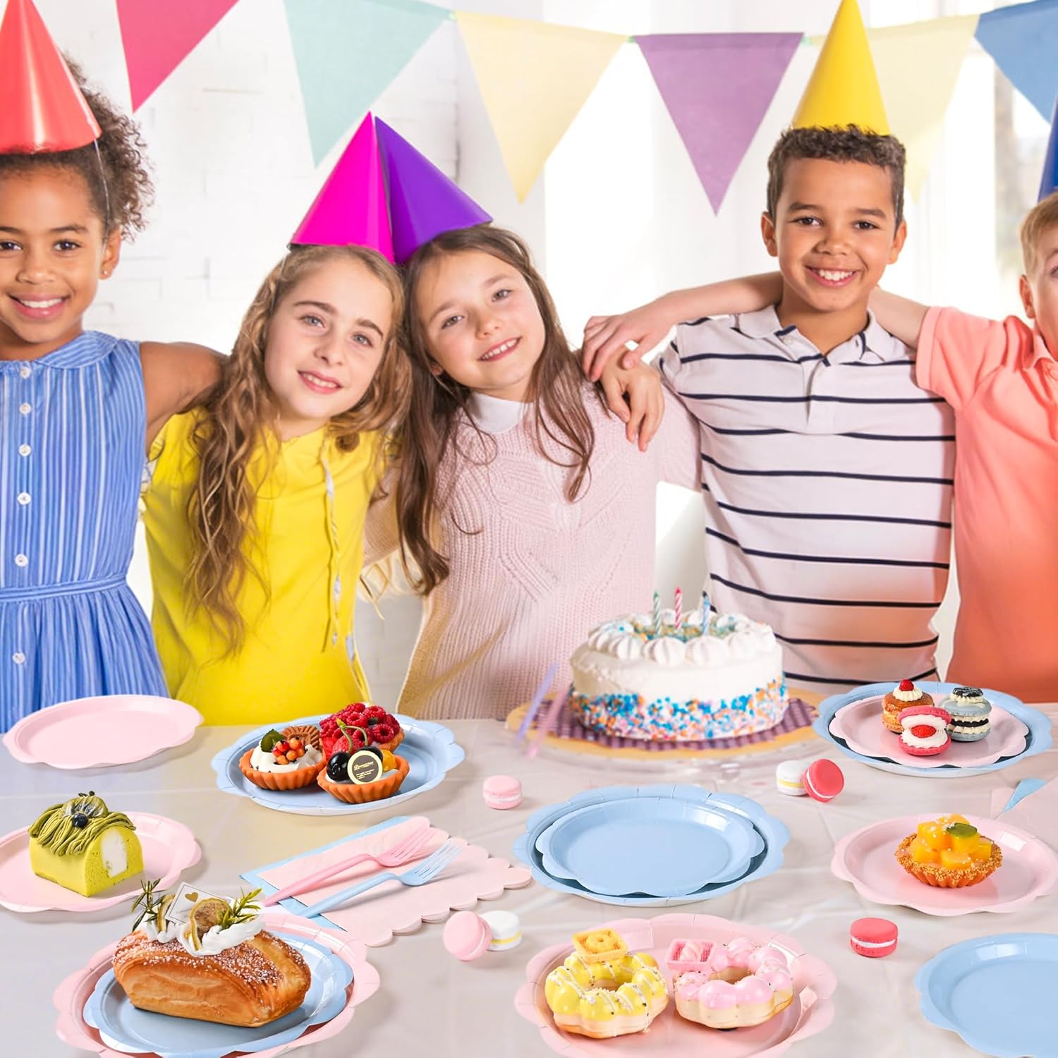 96-Piece Baby Gender Reveal Party Supplies Set – Pink & Blue Scalloped Plates, Napkins & Forks for 24 Guests