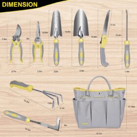 Carsolt Heavy Duty 10-Piece Stainless Steel Gardening Tool Set with Ergonomic Handles, Tote Bag & Gloves – Premium Gift Kit for Planting, Weeding & Digging