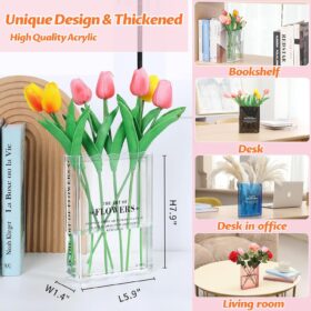 Book Shaped Vase for Flowers – Clear Acrylic Aesthetic Decor for Bookshelves, Desks & Home – Unique Gift for Book Lovers, Teachers & Women