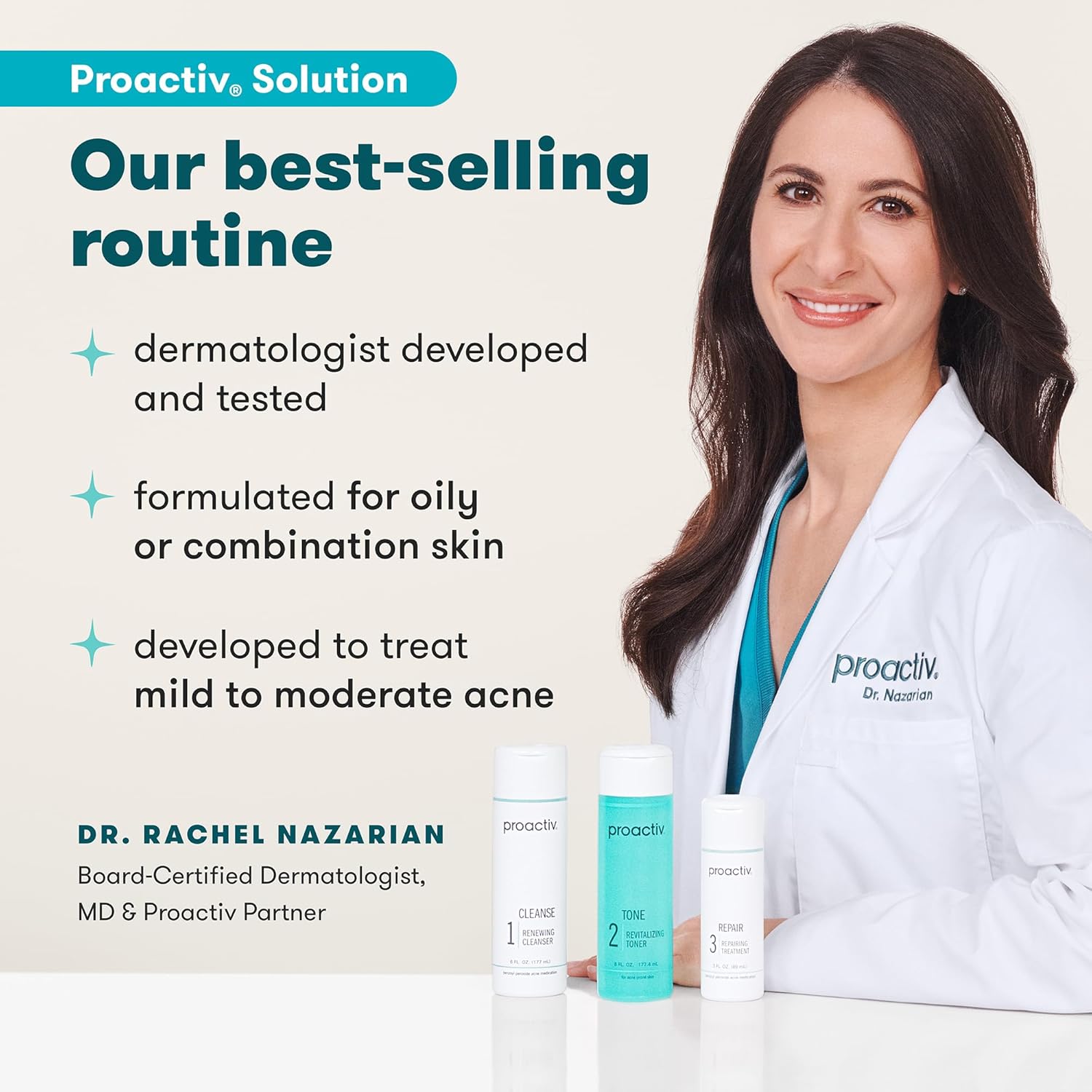 Proactiv Solution 3-Step Acne Treatment Kit - 30 Day Complete Skincare System with Benzoyl Peroxide Renewing Cleanser, Revitalizing Toner & Repairing Spot Treatment