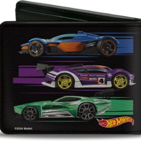 Hot Wheels Bi-Fold Wallet for Men – Six Sportscar Profiles Design – Premium Vegan Leather Bifold with ID Window & Card Slots – Officially Licensed Mattel Merchandise