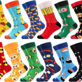 WeciBor Men's Novelty Dress Socks - 12 Pack Crazy Colorful Combed Cotton Crew Funny Socks for Gift