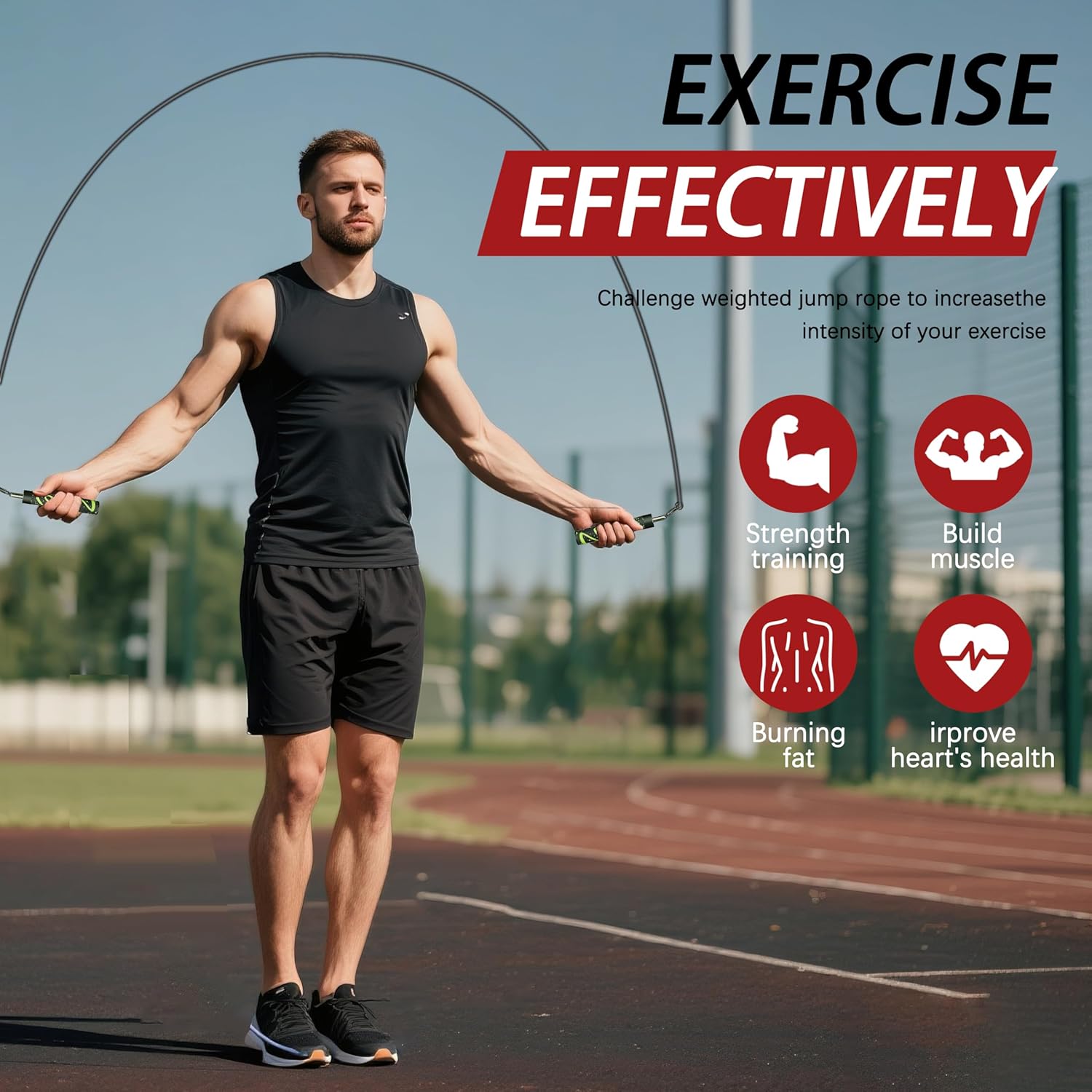 Weighted Jump Rope for Men & Women – Adjustable 1lb Heavy Skipping Rope with Leather Handles & Interchangeable Cables for Cardio Fitness & Weight Loss