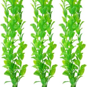 SunGrow 3-Piece Large Artificial Aquarium Plants – 10in Resin Weighted Decor for Goldfish, Tropical Fish & Axolotls – Realistic UV Reactive Plastic Foliage