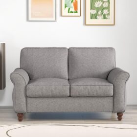 Bonzy Home 57" Modern Loveseat Sofa - Space-Saving 2-Seater Couch with Side Pockets, Sturdy Wood Legs & Comfortive Thick Cushions, Perfect for Small Apartments & Living Rooms (Grey)