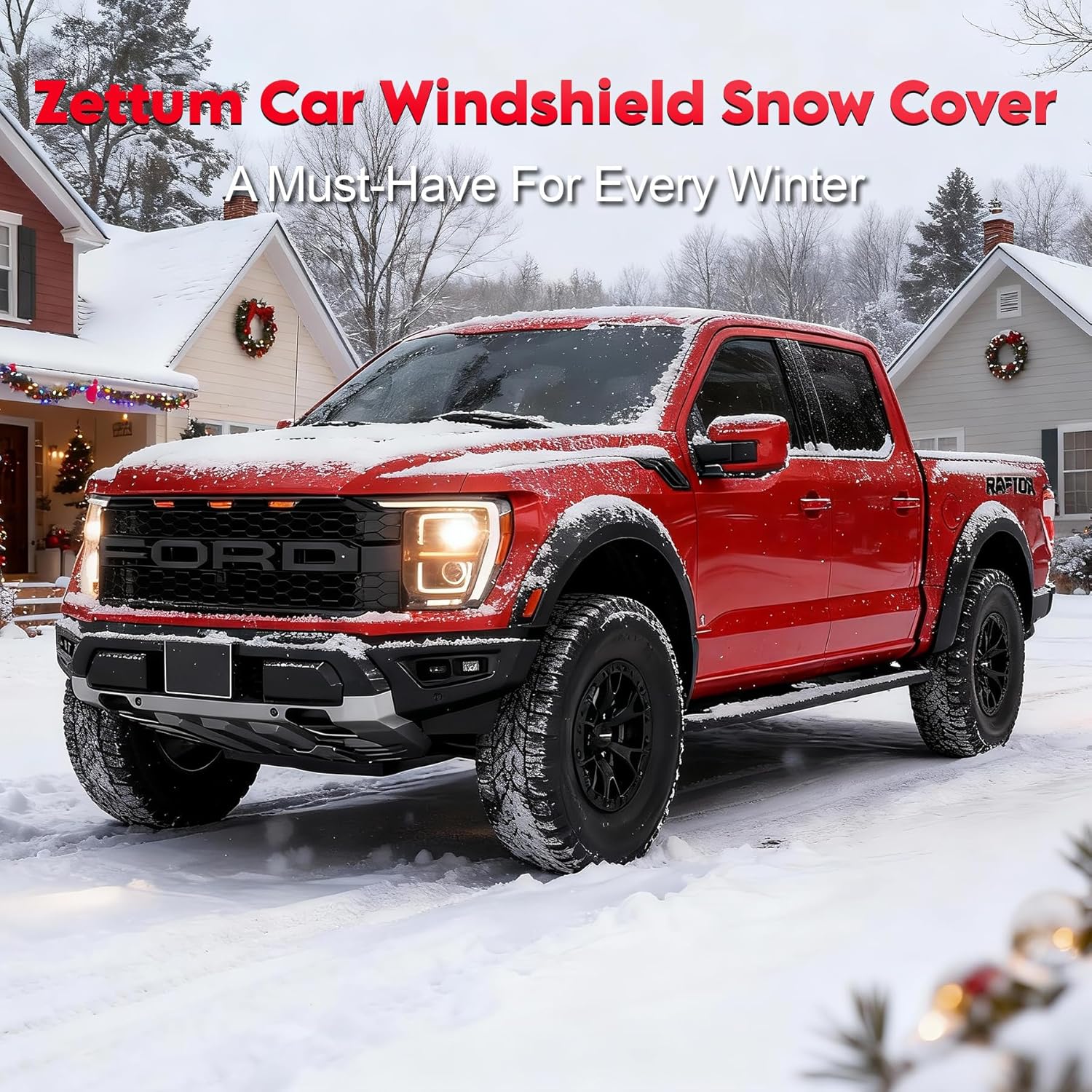 Zettum 600D Heavy Duty Windshield Snow Cover for Ice & Frost – All-Weather Waterproof Car Window Protector with Side Mirror Pockets (70" x 50")