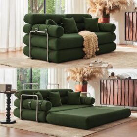 YINIX 35'' High-Back Floor Sofa Bed – Convertible Folding Sleeper Couch with Rounded Armrests – All-Memory Foam Lounge Chair for Living Room & Bedroom (Green)
