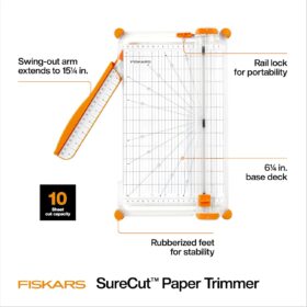 Fiskars SureCut Deluxe 12-Inch Paper Trimmer - Precision Rotary Cutter with Swing-Out Arm for Scrapbooking, Card Making, and Photos