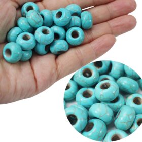 PAMIR TONG 100pcs Large Hole Howlite Beads - 14mm Turquoise Rondelle Gemstone Spacers for European Charm Bracelets, Pens & DIY Jewelry Crafts