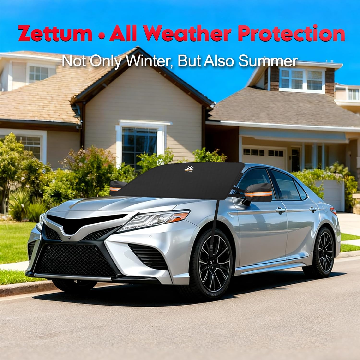 Zettum 600D Heavy Duty Windshield Snow Cover for Ice & Frost – All-Weather Waterproof Car Window Protector with Side Mirror Pockets (70" x 50")