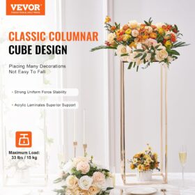 VEVOR Gold Geometric Flower Stand - Set of 10, 31.5” Modern Metal & Acrylic Centerpiece Columns for Weddings, Events, and Reception Décor