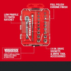 CRAFTSMAN 20-Piece 1/4 Inch Drive Mechanics Tool Set with 72-Tooth Ratchet & VERSASTACK Case