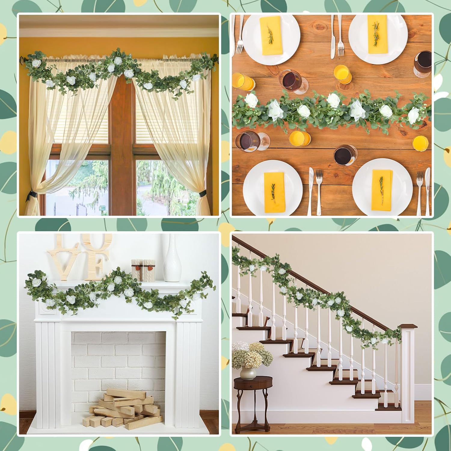 Mr & Mrs Wedding Table Decorations with 5.9ft Faux White Rose Garland - Rustic Wooden Letter Signs for Sweetheart Head Table, Engagement & Bridal Shower Centerpieces