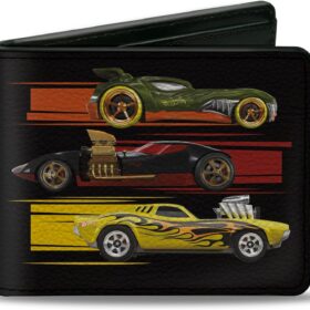 Hot Wheels Bi-Fold Wallet for Men – Six Sportscar Profiles Design – Premium Vegan Leather Bifold with ID Window & Card Slots – Officially Licensed Mattel Merchandise