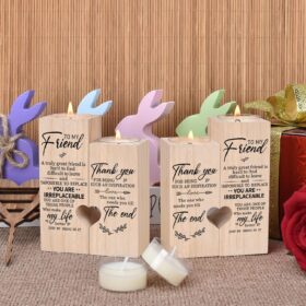 Personalized Wooden Candle Holder for Best Friend - Double-Sided Engraved Gift for Unbiological Sister, Birthday, Friendship & Christmas Present with Scented Candles