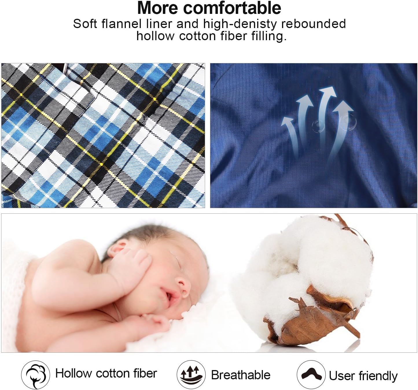 REDCAMP Cotton Flannel Sleeping Bag for Adults - Extra Wide & Warm Camping Bag with Detachable Hood & Compression Sack