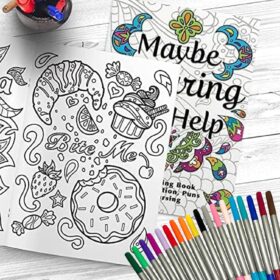 Maybe Swearing Will Help Coloring Book Set – Includes 18 Dual-Tip Markers & Sweary Designs for Adult Stress Relief & Anxiety Management