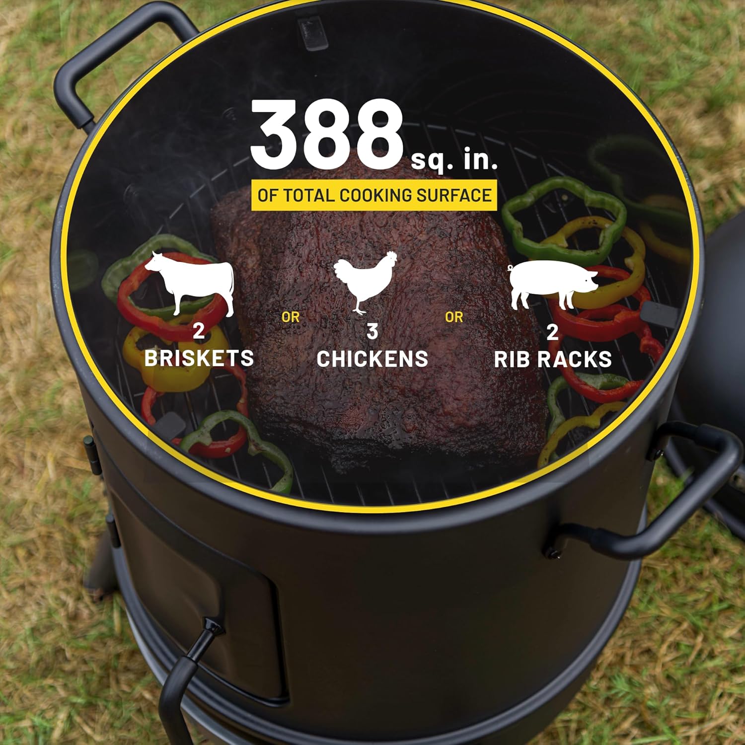 Char-Broil 16-Inch Bullet Charcoal Smoker - Black Porcelain Heavy-Duty Outdoor BBQ Grill with Temperature Control