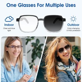 LVTEL Smart Glasses with Photochromic Lenses & Blue Light Blocking – Bluetooth 5.4 Audio Eyewear for Calls, Music, and Indoor/Outdoor Protection