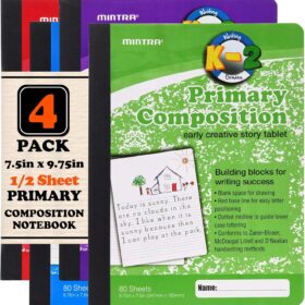 Mintra Primary Composition Notebooks - 4 Pack Bulk Set, 80 Sheets (7.5" x 9.75"), Grades K-2 Hardcover Journals with Drawing Space & Primary Ruling - School & Home Supplies