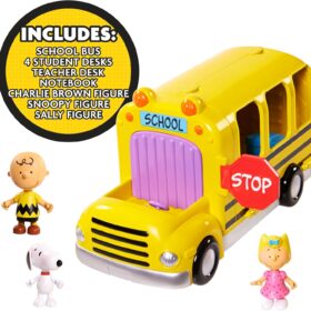 Peanuts Charlie Brown's School Bus Playset – 11-Piece Interactive Toy Vehicle with Transforming Classroom, Includes Snoopy, Charlie Brown, & Sally Figures – Kids Toy for Ages 3+