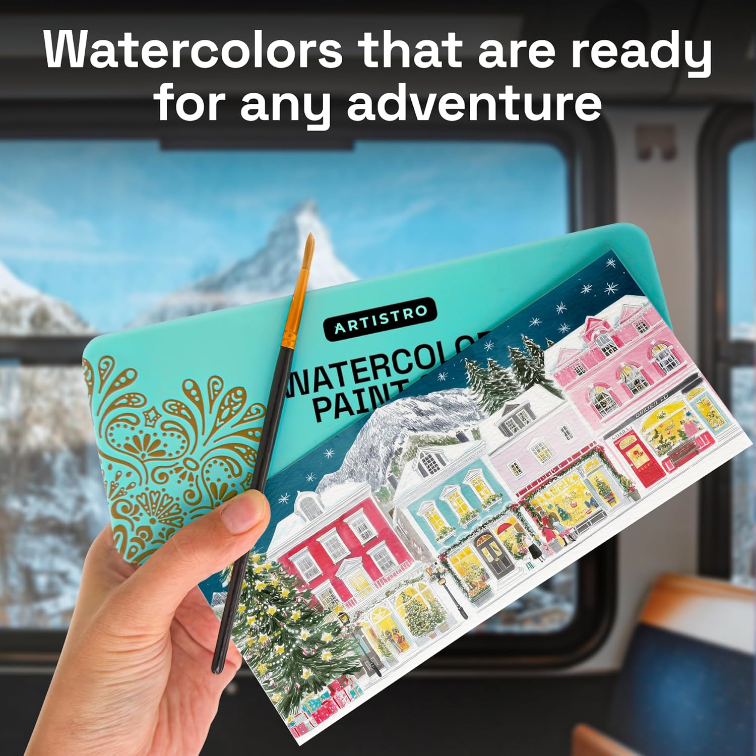 ARTISTRO Premium Watercolor Paint Set with 48 Colors – Portable Travel Kit for Kids, Teens, & Adults – Includes Metallic & Fluorescent Paints, Brushes, & Mixing Tin