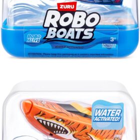 ZURU Robo Alive Robo Boats 2-Pack – Water-Activated Tiger Shark & Robo Shark Toy Boat Set for Bath & Pool