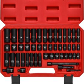 CASOMAN 3/8' Drive Impact Socket Set – 49 Piece Cr-V Steel Standard & Metric Deep & Shallow Kit with Extensions
