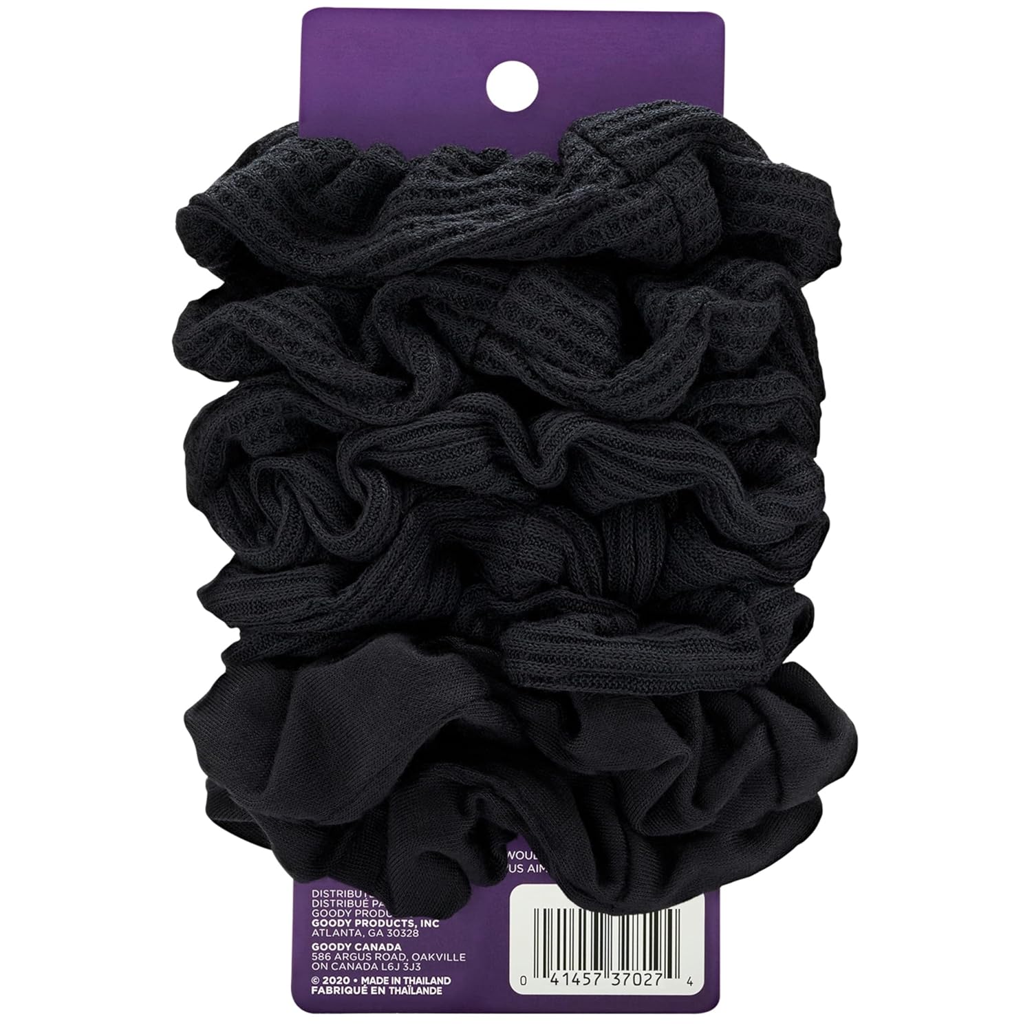 Goody Ouchless Hair Scrunchies for Women - 8 Pack No-Damage Fabric Ponytail Holders - Black
