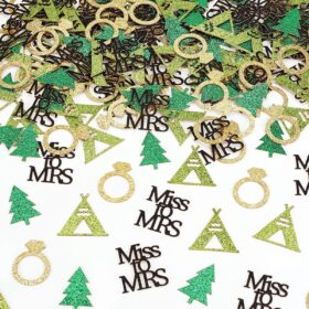 200-Piece Camp Bachelorette Party Confetti - Gold Glitter Diamond Ring, Miss to Mrs, Tent & Tree Shapes for Outdoor Bridal Shower & Engagement Decor