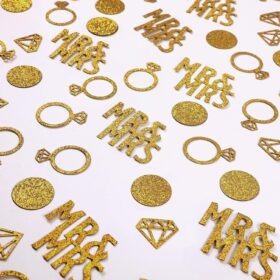 220-Piece Gold Wedding Confetti - Mr. & Mrs. Rings & Diamond Table Scatter for Bridal Showers, Anniversaries & Engagement Parties