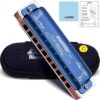 East top 10 Hole Diatonic Harmonica in Key of C - Professional Blues Mouth Organ with Blue Case, Phosphor Bronze Reeds for Beginners, Students & Musicians
