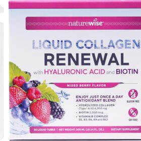NatureWise Hydrolyzed Liquid Collagen Peptides - 4000mg Type 1 & 3 with Biotin, Vitamin C, Hyaluronic Acid & B Complex - Anti-Aging Support for Hair, Skin, and Nails - 30 Day Supply (Mixed Berry)