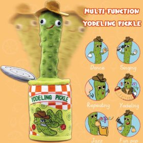 Timozo Rechargeable Yodeling Pickle Toy – Talking, Singing & Mimicking Stuffed Plush with LED Lights – Funny Gag Gift for Adults, Kids & White Elephant Parties