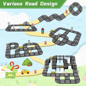 Magnetic Tiles Road Expansion Set – STEM Traffic Toy with Signs & Accessories – Compatible with Major Brands for Educational Building Play