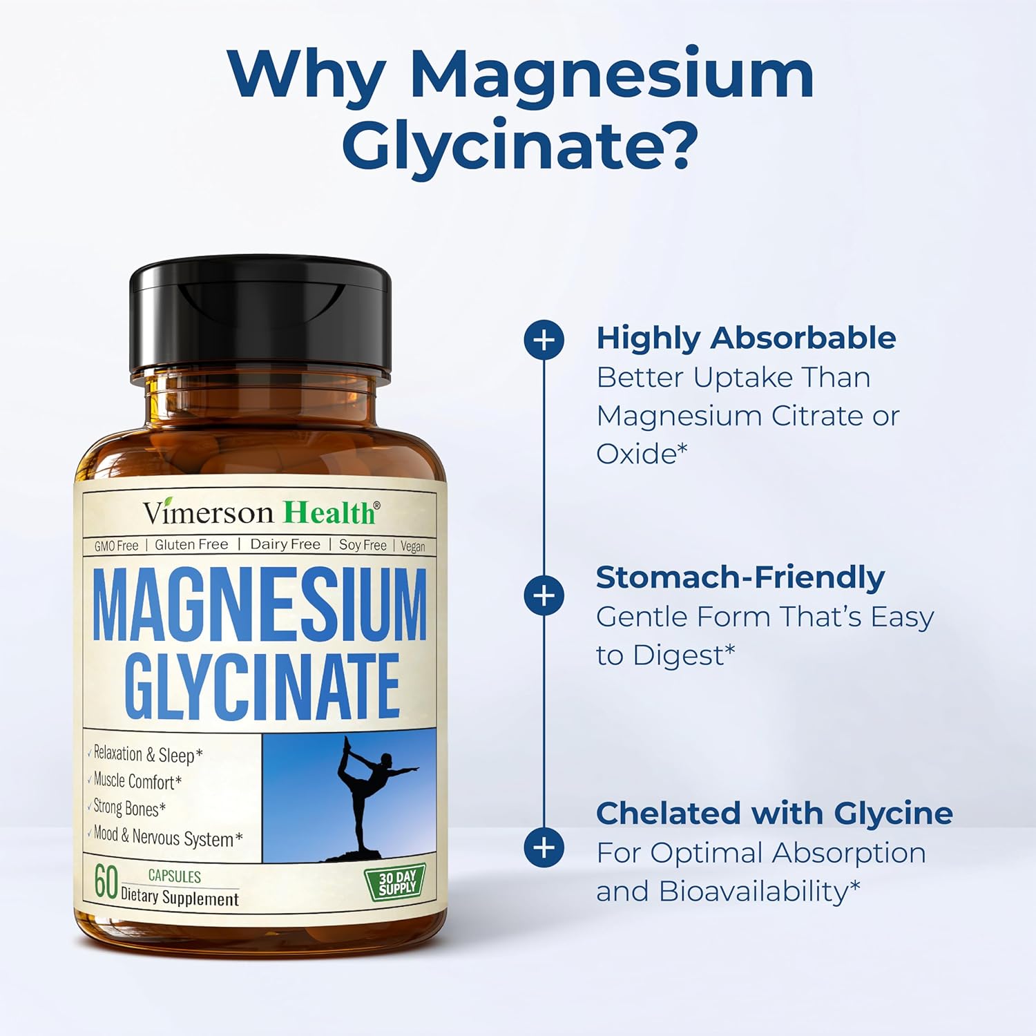 Magnesium Glycinate 200mg - 60 High Absorption Vegan Capsules for Sleep, Muscle Recovery & Calm - Non-GMO, Gentle Chelated Supplement