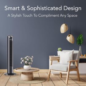 Comfort Zone 32-Inch Bladeless Tower Fan – 3-Speed Quiet Oscillating Cooling Fan with Built-In Handle for Bedroom & Living Room (Black)