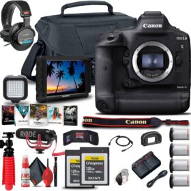 Canon EOS-1D X Mark III Professional DSLR Camera Bundle (Renewed) - Body Only with 4K Monitor, Dual CFexpress Cards, Pro Audio Kit, 3 Batteries, Lighting & Case