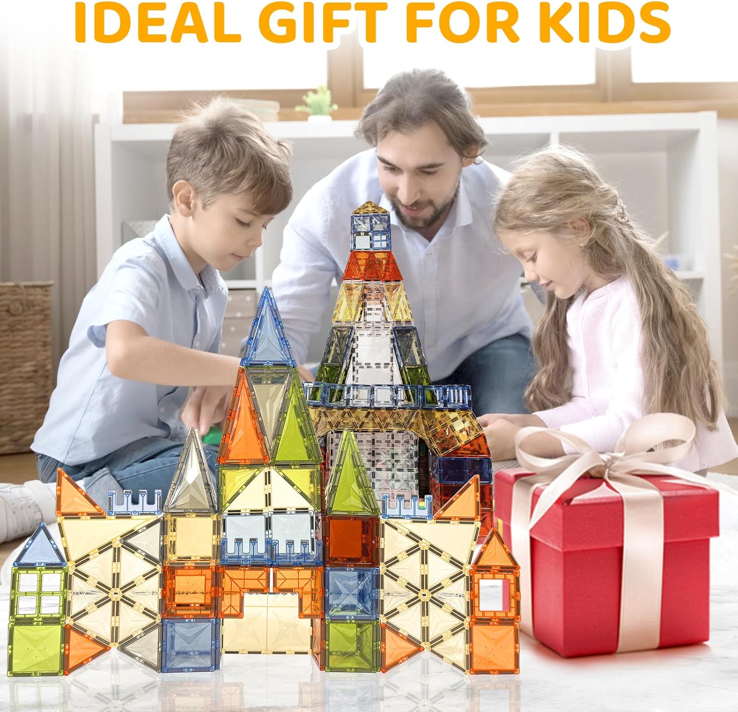 HarworLife 120-Piece Diamond Magnetic Tiles Set – STEM Educational Building Blocks with 2 Cars, Sensory Montessori Construction Toys for Toddlers & Kids Ages 3-8