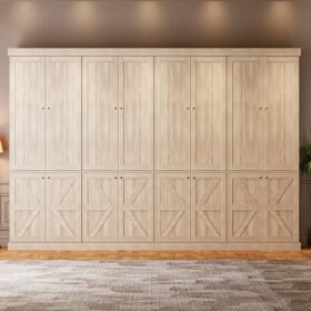 Vyre 70.8" Tall Farmhouse Bookshelf with Doors - Modular 4-Tier Storage Cabinet, Adjustable Shelves & Large Organizer for Home Office or Living Room (Brown, Set of 4)